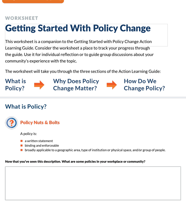 Getting Started with Policy Worksheet