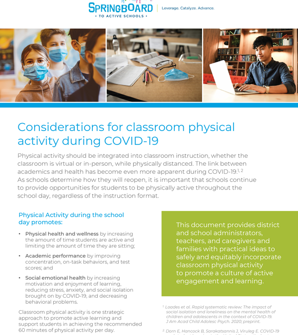 Considerations for Classroom Physical Activity During COVID-19