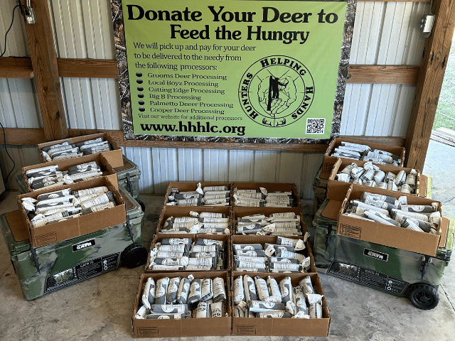 Donate your deer to feed the hungry sign with supply of venison.