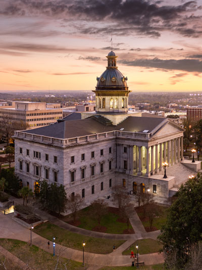 The South Carolina State House at dusk.